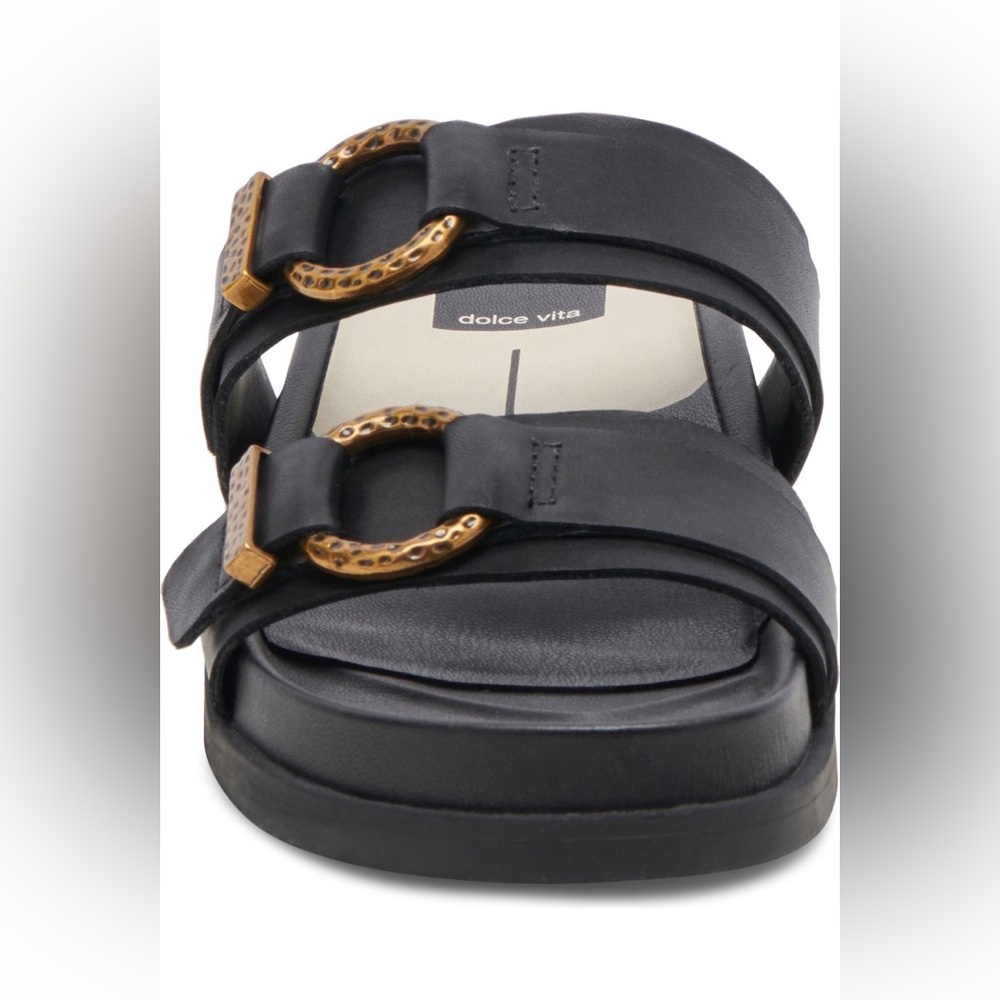 Dolce Vita Black and Gold Buckle Sandals - Picture 7 of 10